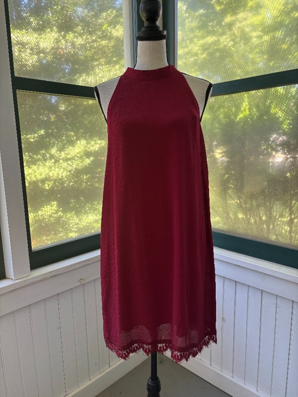 Fantaist Burgundy Halter Mini Dress | Open Back | Lace Hem | Size M | NWT